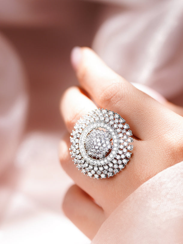 Cubic Zirconia Sunburst Cocktail Ring