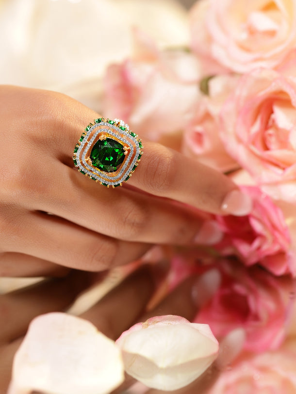 Rubans 22K Gold Plated Cubic Zirconia Studded Adjustable Finger Ring