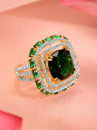 Rubans 22K Gold Plated Cubic Zirconia Studded Adjustable Finger Ring