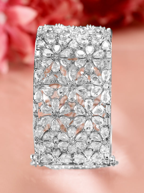 Rubans Rhodium-Plated AAA Cubic Zirconia Studded Handcrafted Openable Premium Bracelet