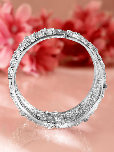 Rubans Rhodium-Plated AAA Cubic Zirconia Studded Handcrafted Openable Premium Bracelet