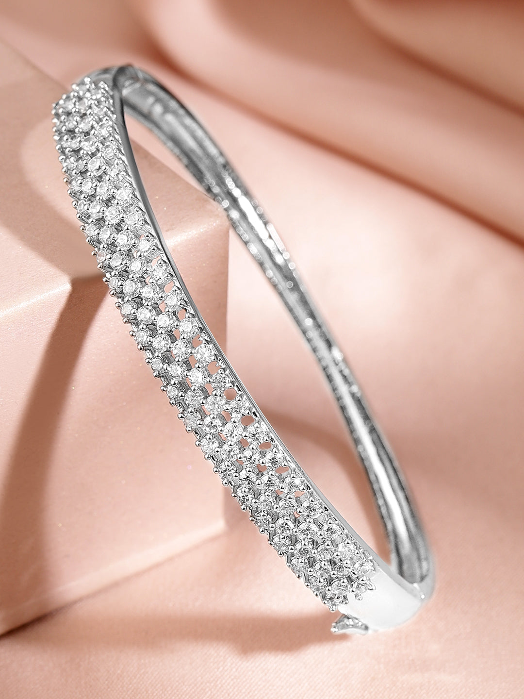 Rubans Women Brass Cubic Zirconia Handcrafted Rhodium-Plated Bangle-Style Bracelet