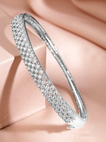 Rubans Women Brass Cubic Zirconia Handcrafted Rhodium-Plated Bangle-Style Bracelet