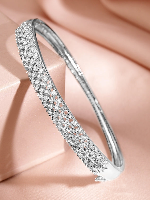 Rubans Women Brass Cubic Zirconia Handcrafted Rhodium-Plated Bangle-Style Bracelet