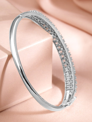 Rubans Women Brass Cubic Zirconia Handcrafted Rhodium-Plated Bangle-Style Bracelet