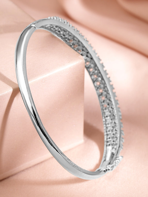 Rubans Women Brass Cubic Zirconia Handcrafted Rhodium-Plated Bangle-Style Bracelet