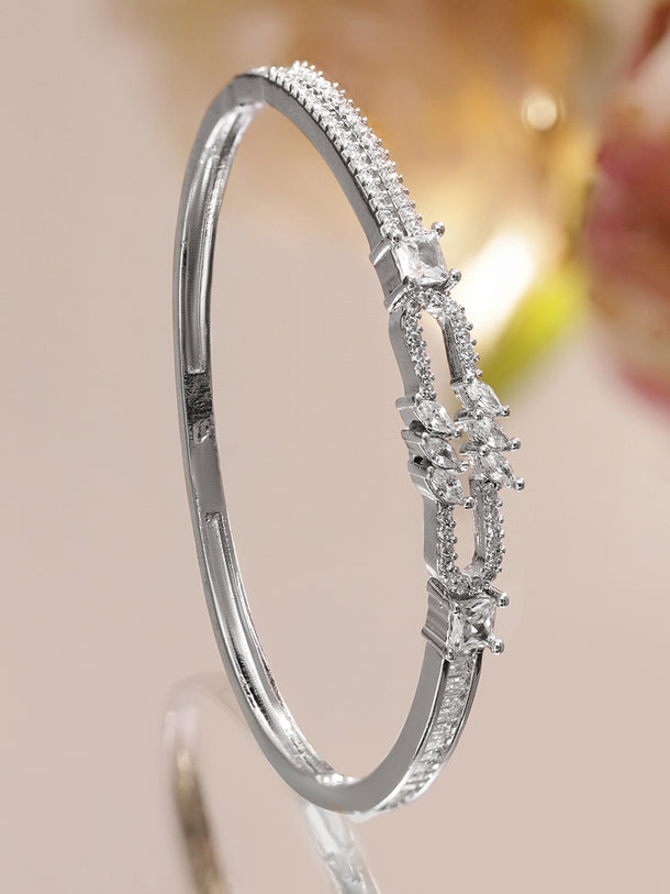 Rubans Rhodium-Plated Open-Link Bracelet with Marquise & Baguette Cubic Zirconia Accents