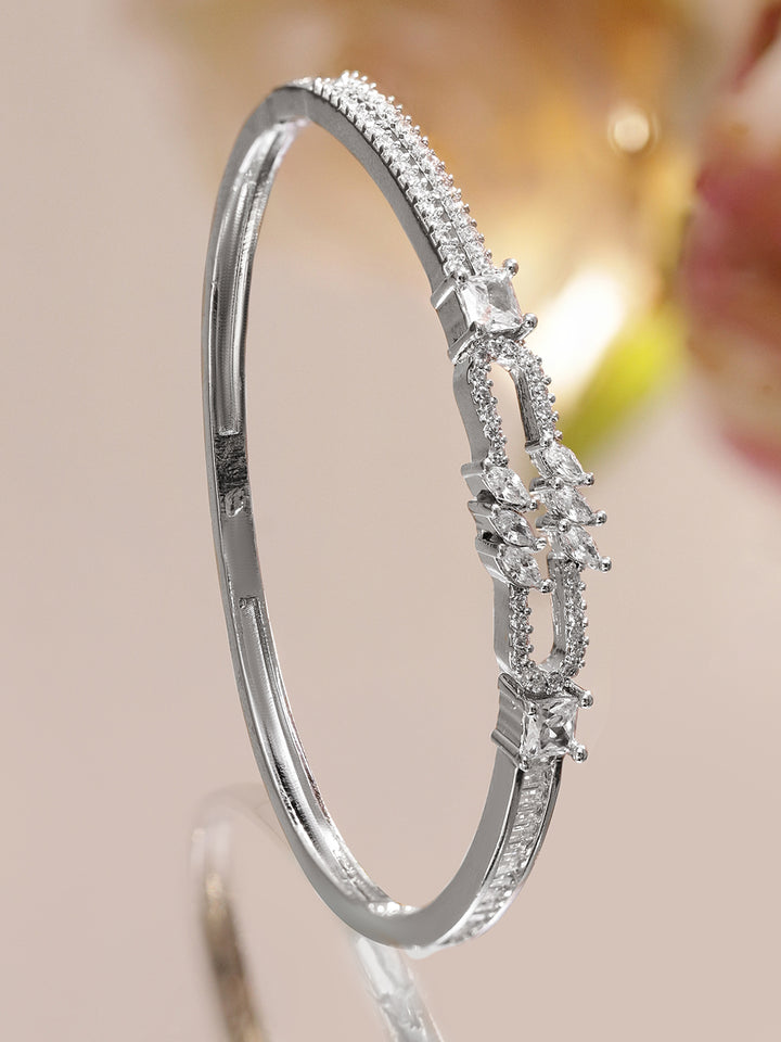 Rubans Rhodium-Plated Open-Link Bracelet with Marquise & Baguette Cubic Zirconia Accents