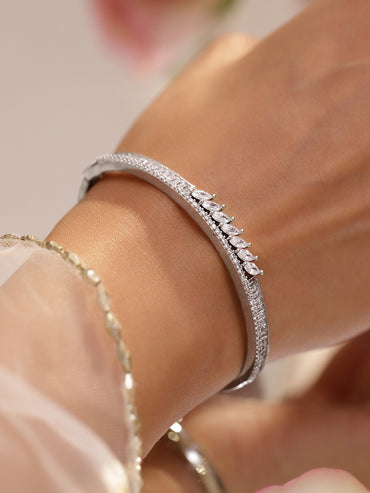 Rubans Rhodium-Plated Sleek Linear Bracelet with Marquise & Baguette Cubic Zirconia Accents