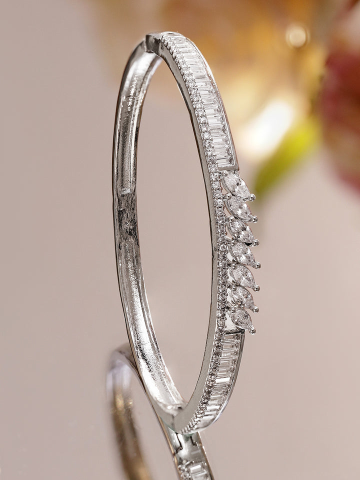 Rubans Rhodium-Plated Sleek Linear Bracelet with Marquise & Baguette Cubic Zirconia Accents