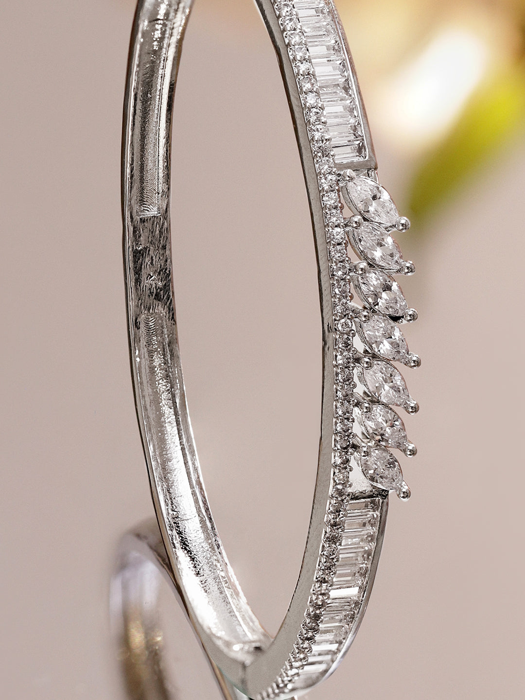 Rubans Rhodium-Plated Sleek Linear Bracelet with Marquise & Baguette Cubic Zirconia Accents