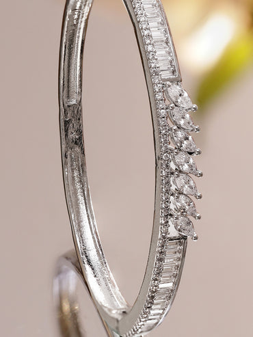 Rubans Rhodium-Plated Sleek Linear Bracelet with Marquise & Baguette Cubic Zirconia Accents