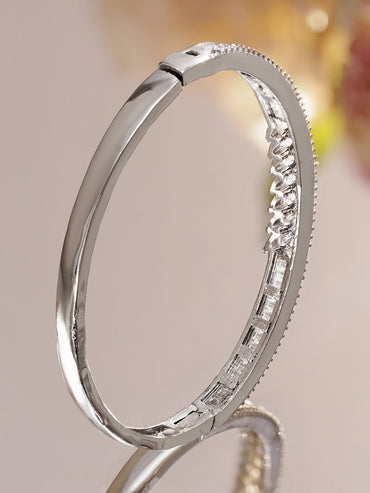Rubans Rhodium-Plated Sleek Linear Bracelet with Marquise & Baguette Cubic Zirconia Accents