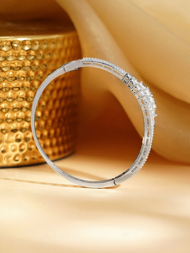 Rhodium Plated American Diamond Zirconia Leaf Motif Bracelet