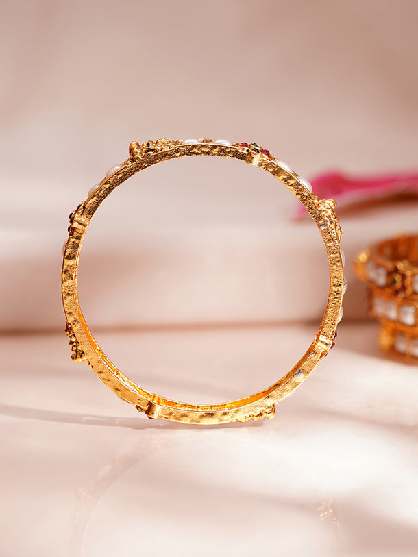 Gold Plated Pearl Inlay Deity Bangles Set of 4