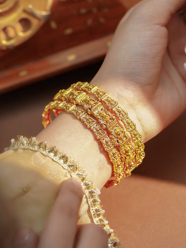 Gold Plated Woven Filigree Temple Statement Bangles Set of 4