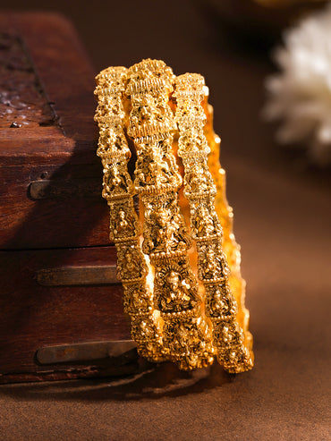 Gold Plated Woven Filigree Temple Statement Bangles Set of 4