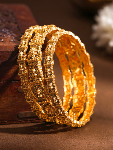 Gold Plated Woven Filigree Temple Statement Bangles Set of 4