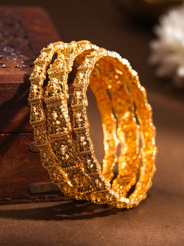 Gold Plated Woven Filigree Temple Statement Bangles Set of 4