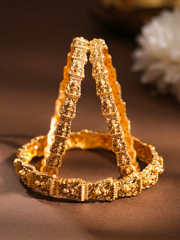 Gold Plated Woven Filigree Temple Statement Bangles Set of 4