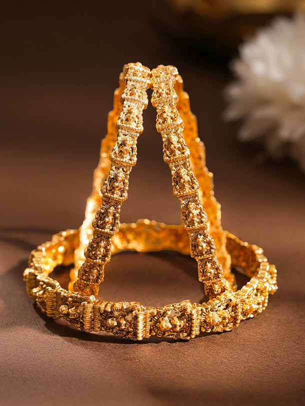 Gold Plated Woven Filigree Temple Statement Bangles Set of 4