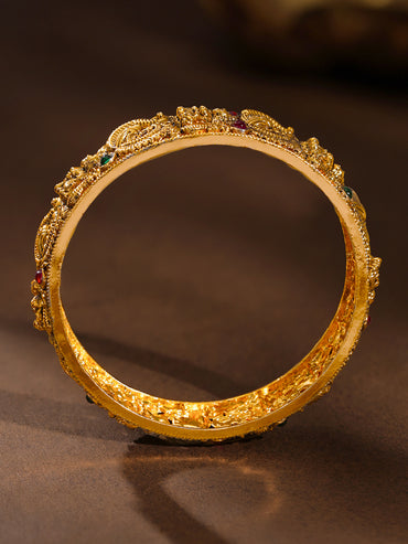 Gold Plated Peacock Ruby Emerald Statement Bangles Set of 2
