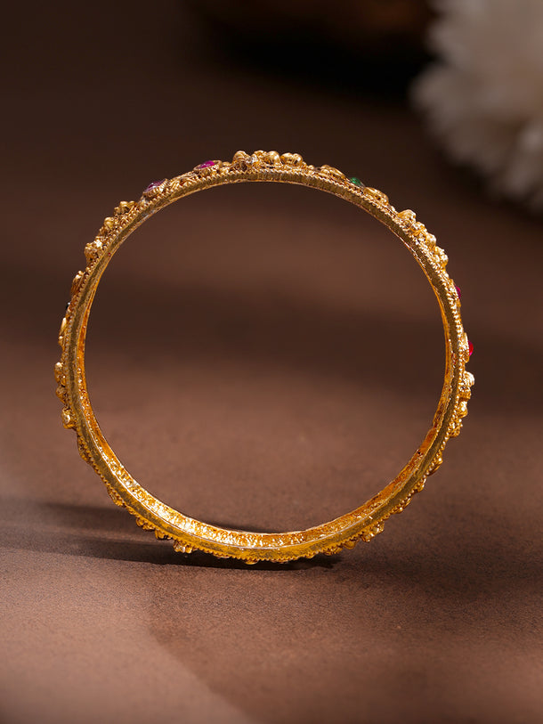 Gold Plated Ruby Heart Temple Statement Bangles Set of 4