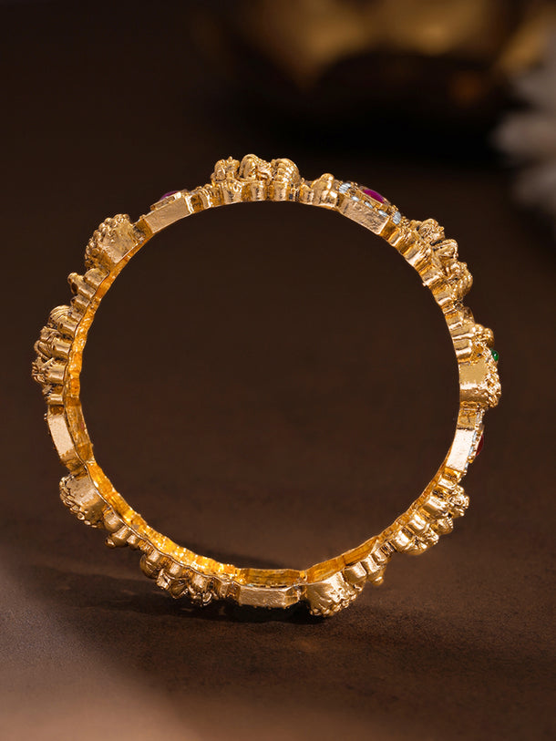 Gold Plated Ruby Peacock Temple Statement Bangles Set of 2