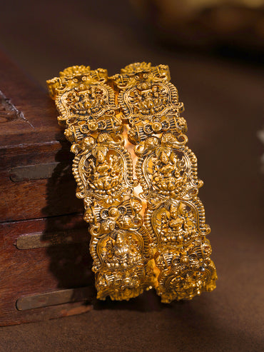 Gold Plated Temple Deity Carved Statement Bangles Set of 2
