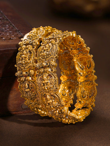 Gold Plated Temple Deity Carved Statement Bangles Set of 2