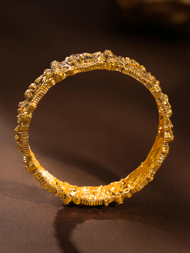 Gold Plated Temple Deity Carved Statement Bangles Set of 2