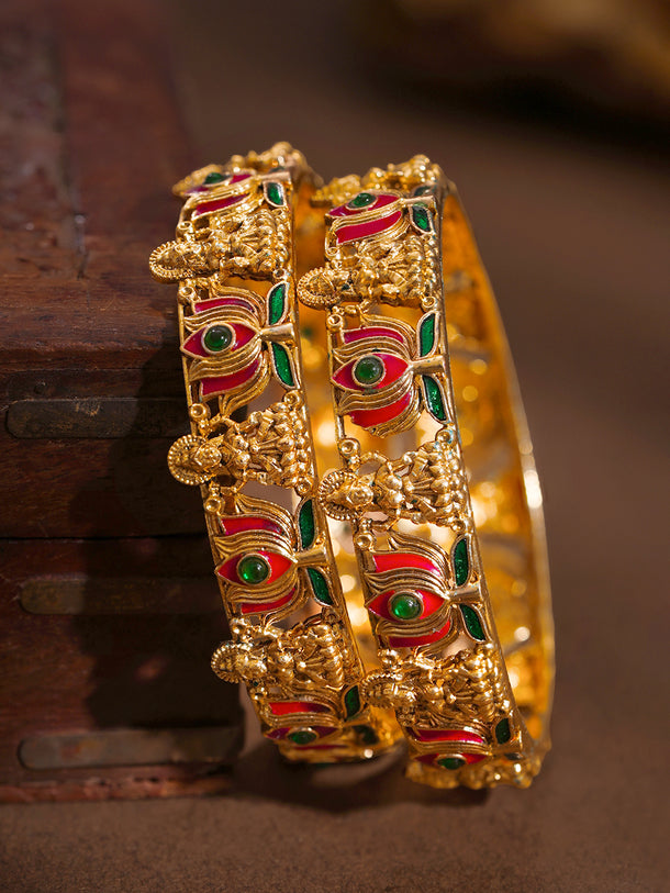 Gold Plated Lotus Eye Enamel Bangles Set of 2