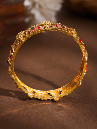 Gold Plated Lotus Eye Enamel Bangles Set of 2