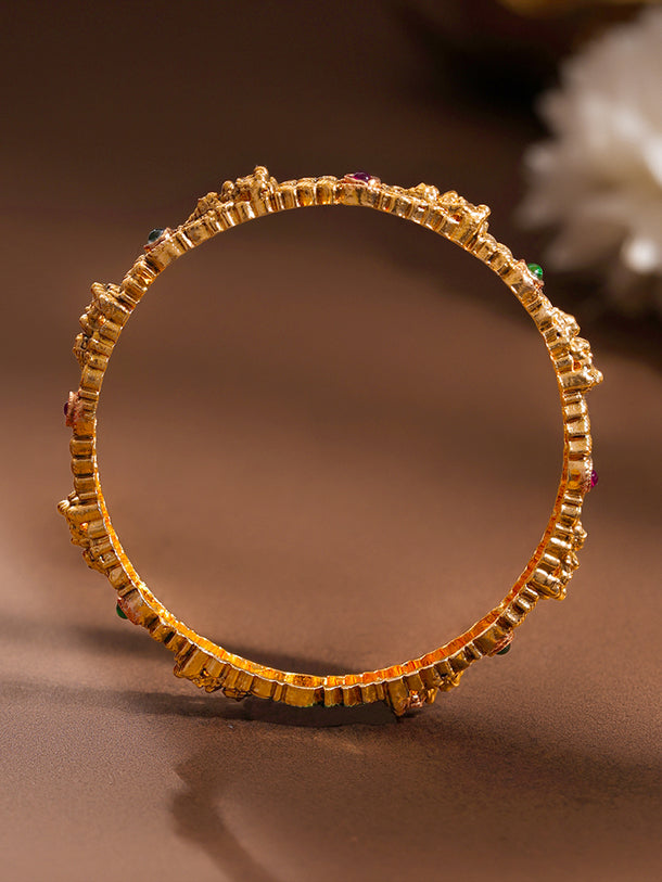 Gold Plated Lakshmi Ruby Emerald Bangles Set of 4