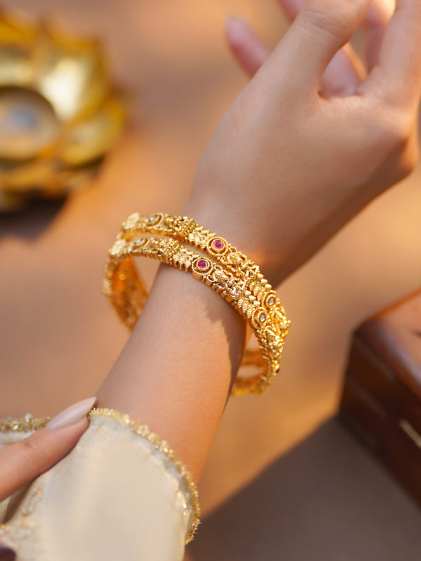 Rubans Set of 2 Gold Plated Laxmi Motif Bangles