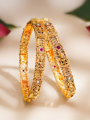 Rubans Set of 2 Gold Plated Laxmi Motif Bangles