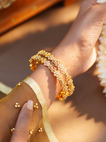 Rubans Set of 2 Gold Plated Laxmi Motif Floral Pearl Bangles