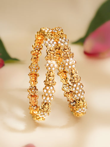 Rubans Set of 2 Gold Plated Laxmi Motif Floral Pearl Bangles
