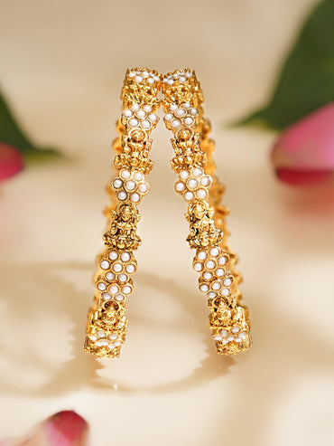 Rubans Set of 2 Gold Plated Laxmi Motif Floral Pearl Bangles
