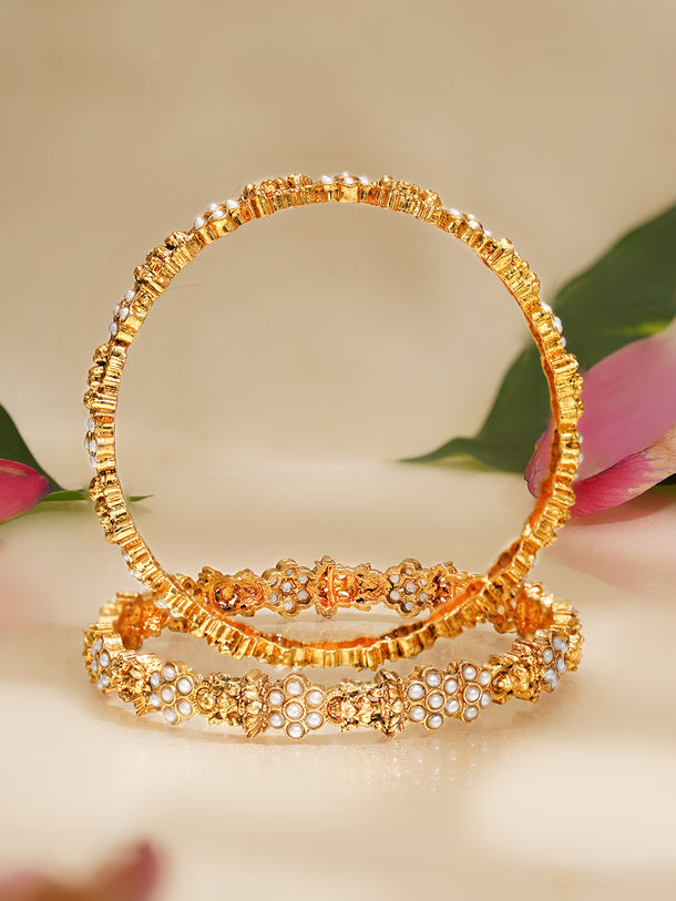 Rubans Set of 2 Gold Plated Laxmi Motif Floral Pearl Bangles