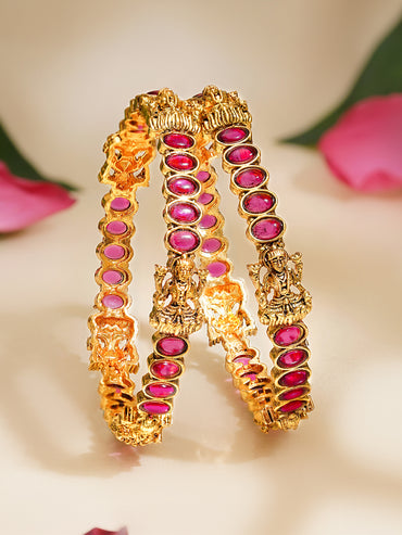 Rubans Set of 2 Gold Plated Laxmi Motif Ruby Studded Bangles