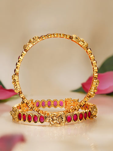 Rubans Set of 2 Gold Plated Laxmi Motif Ruby Studded Bangles