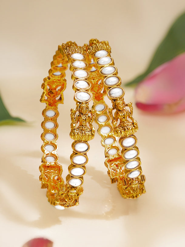 Rubans Set of 2 Gold Plated Pearl Studded Laxmi motif Bangles
