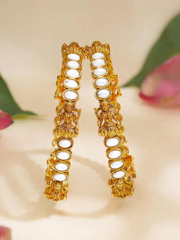 Rubans Set of 2 Gold Plated Pearl Studded Laxmi motif Bangles