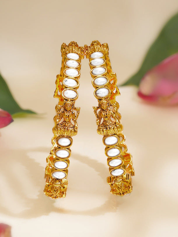 Rubans Set of 2 Gold Plated Pearl Studded Laxmi motif Bangles