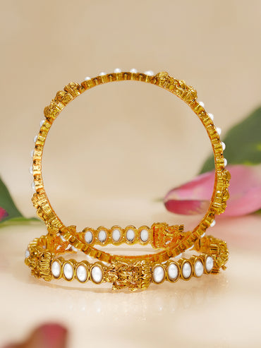 Rubans Set of 2 Gold Plated Pearl Studded Laxmi motif Bangles