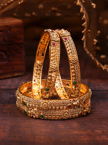Rubans Set of 4 Gold Plated Floral Design Laxmi motif Bangles