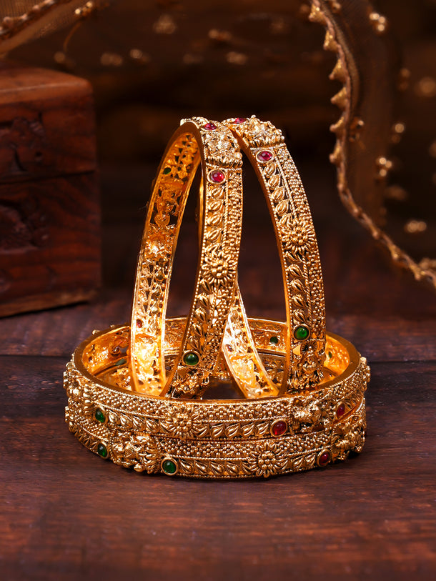 Rubans Set of 4 Gold Plated Floral Design Laxmi motif Bangles