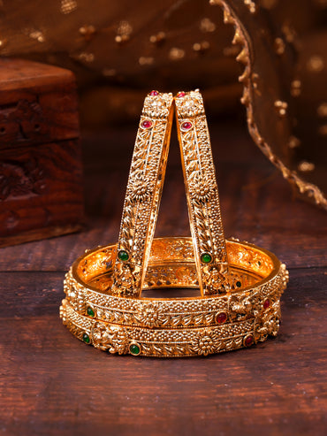 Rubans Set of 4 Gold Plated Floral Design Laxmi motif Bangles