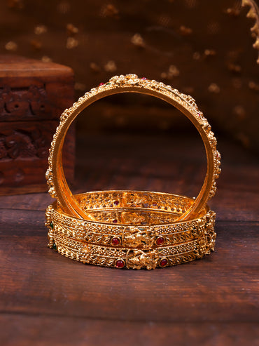 Rubans Set of 4 Gold Plated Floral Design Laxmi motif Bangles